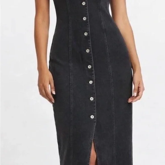 Abercrombie & Fitch Mara Vest Black Denim Sleeveless Midi Dress - Picture 4 of 7
